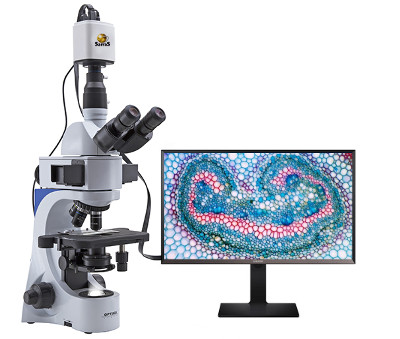 Microscope with connected microscope camera connected in HDMI mode